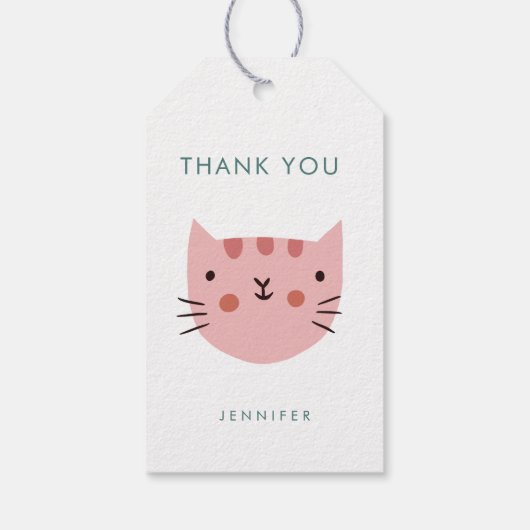 Cute Pink Cat Birthday bedankt Cadeaulabel (Achterkant)