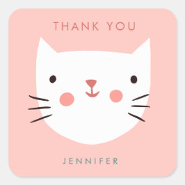 Cute Pink Cat Birthday bedankt Vierkante Sticker
