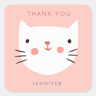 Cute Pink Cat Birthday bedankt Vierkante Sticker