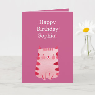 Cute Pink Cat Birthday Kaart