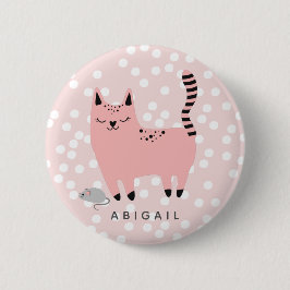 Cute Pink Cat en Polkadots - Gepersonaliseerde mei Ronde Button 5,7 Cm