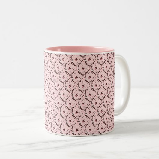Cute Pink Cat Face Cartoon Pattern Two-Tone Coffee Tweekleurige Koffiemok (Voorkant rechts)