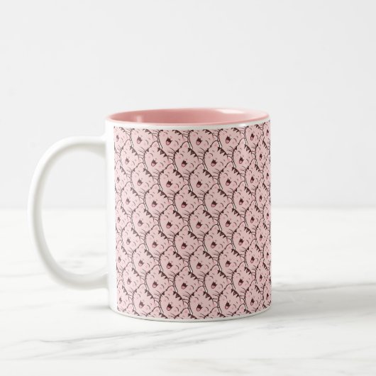 Cute Pink Cat Face Cartoon Pattern Two-Tone Coffee Tweekleurige Koffiemok (Links)