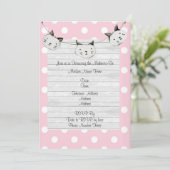 Cute Pink Cat Girl Polka Dot Rustige Baby shower Kaart (Staand voorkant)