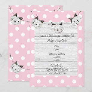 Cute Pink Cat Girl Polka Dot Rustige Baby shower Kaart