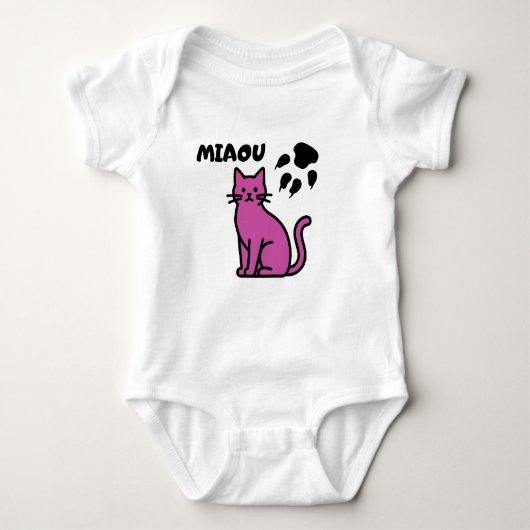 Cute Pink Cat “MIAOU” Baby Bodysuit (Voorkant)