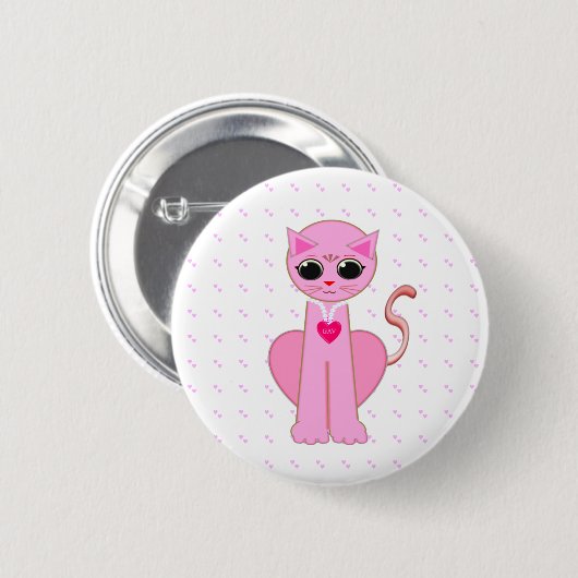 CUTE PINK CAT RONDE BUTTON 5,7 CM (Voorkant /achterkant)