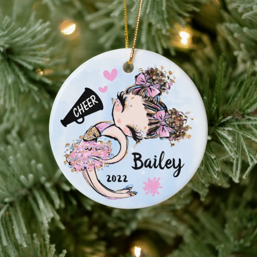 Cute Pink Cheerleader Ornament Brunette Brown Hair (Boom)