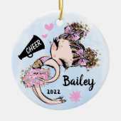 Cute Pink Cheerleader Ornament Brunette Brown Hair (Voorkant)