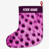 Cute Pink Cheetah Fur Look Add Your Name Grote Kerstsok (Achterkant)
