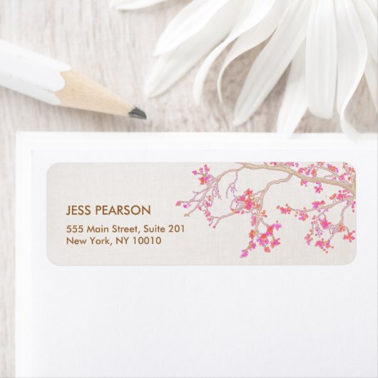 Cute Pink Cherry Blossom Floral Natuur Etiket (Insitu)