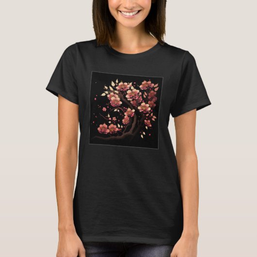 Cute Pink Cherry Blossom Illustration Flowers Mini T-shirt (Voorkant)