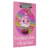 Cute Pink Cherry Cupcake met Sprinkles Cliboard Klembord (Rechts)