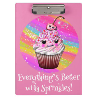 Cute Pink Cherry Cupcake met Sprinkles Cliboard Klembord
