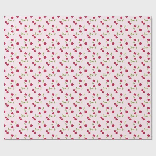 Cute Pink Cherry Retro Fruit Cadeaupapier (Vlak)