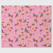 Cute Pink Christmas Dachshund Merry Woofmas Cadeaupapier (Vlak)