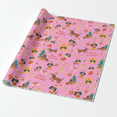 Cute Pink Christmas Dachshund Merry Woofmas Cadeaupapier (Uitgerold)