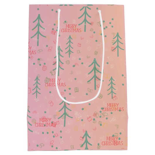 Cute Pink Christmas Medium Cadeauzakje (Achterkant)
