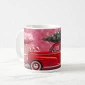 “Cute Pink Christmas Mug – Red Car & Tree Holiday  Koffiemok (Voorkant links)
