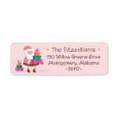 Cute Pink Christmas Santa Claus Holding Presents Etiket (Voorkant)