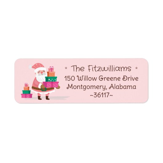 Cute Pink Christmas Santa Claus Holding Presents Etiket (Voorkant)