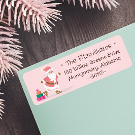 Cute Pink Christmas Santa Claus Ice Skating  Etiket
