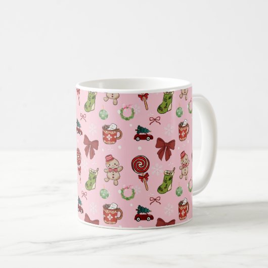 Cute Pink Christmas Seamless Pattern Koffiemok (Voorkant rechts)