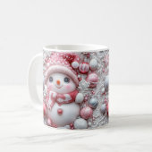 Cute Pink Christmas Snowman Mug | Cozy Winter Mug Koffiemok (Voorkant links)
