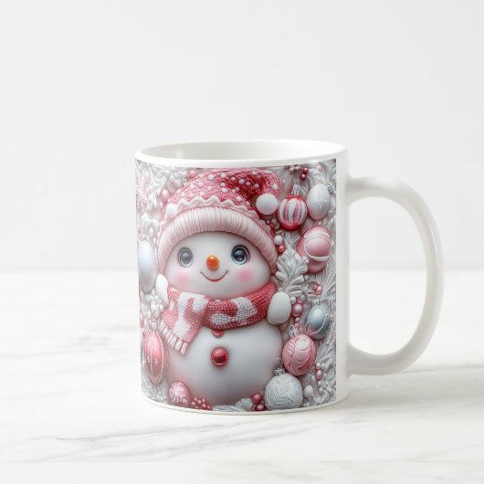 Cute Pink Christmas Snowman Mug | Cozy Winter Mug Koffiemok (Rechts)
