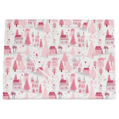 Cute Pink Christmas Village Snowy Day Groot Cadeauzakje (Voorkant)
