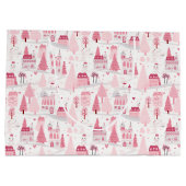 Cute Pink Christmas Village Snowy Day Groot Cadeauzakje (Achterkant)