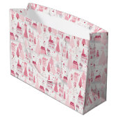 Cute Pink Christmas Village Snowy Day Groot Cadeauzakje (Achterkant Gekanteld)