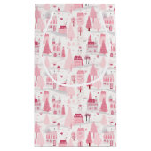 Cute Pink Christmas Village Snowy Day  Klein Cadeauzakje (Achterkant)