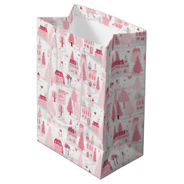 Cute Pink Christmas Village Snowy Day  Medium Cadeauzakje