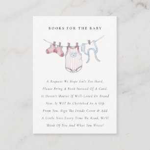 Cute Pink Clothesline Books for Baby shower Informatiekaartje