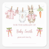 Cute Pink Clothesline Peter the Rabbit Book Plate Vierkante Sticker (Voorkant)