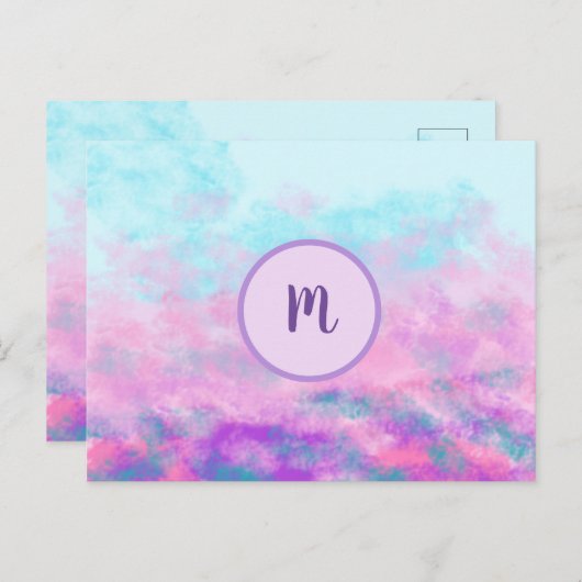 Cute Pink Clouds Monogram Briefkaart (Voorkant / Achterkant)