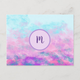 Cute Pink Clouds Monogram Briefkaart