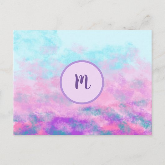 Cute Pink Clouds Monogram Briefkaart (Voorkant)