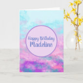 Cute Pink Clouds Monogram Kaart (Gele Bloem)