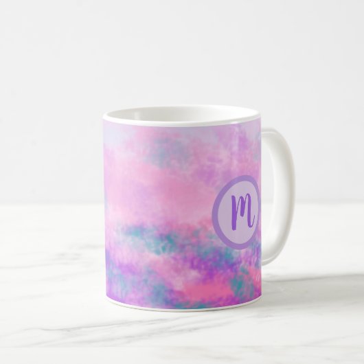 Cute Pink Clouds Monogram Koffiemok (Voorkant rechts)