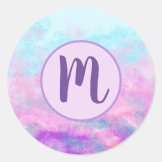 Cute Pink Clouds Monogram Ronde Sticker