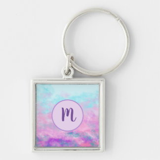 Cute Pink Clouds Monogram Sleutelhanger
