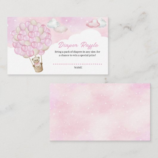 Cute Pink Clouds Teddy Bear Balloons Diaper Raffle Informatiekaartje (Voorkant / Achterkant)