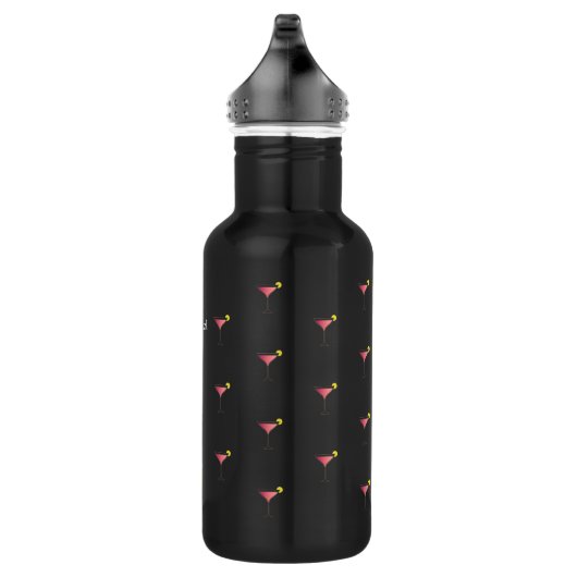 Cute Pink Cocktail Patroon Custom Text Black Waterfles (Rechts)
