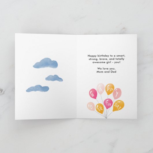 Cute Pink Colorful Balloons Girl Birthday Kaart (Binnen)