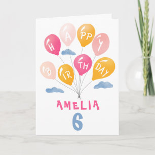 Cute Pink Colorful Balloons Girl Birthday Kaart