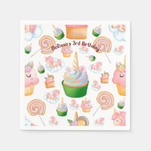 Cute Pink Colorful Girl Cupcake Unicorn Birthday Servet
