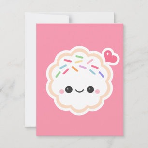 Cute Pink Cookie Birthday Party Invitations Kaart