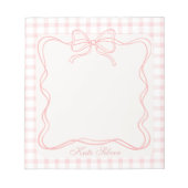 Cute Pink Coquette Bow Gingham Personalized Name Notitieblok (Voorkant)